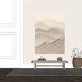 Beige Textured Wall Art With Mountain Wave Design And Small Table Decor 3d model
