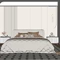 Modern Minimalist Bedroom Interior With Quilted Bed Wooden Flooring And Bedside Tables