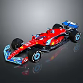 Red Formula 1 Race Car With Shell Logo Blue Accents And Black Tires