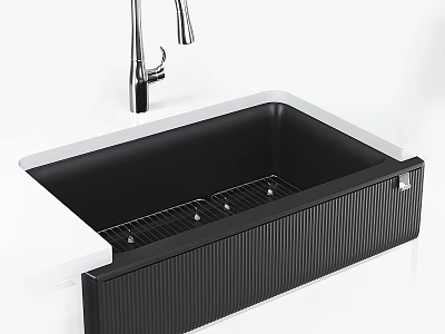 Modern Black Deep Sink With Metal Faucet And Drain Rack Design 3d model