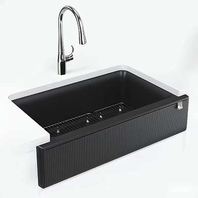 Modern Black Deep Sink With Metal Faucet And Drain Rack Design 3d model