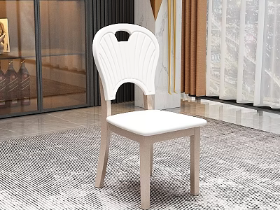 Modern Shell Shaped White Dining Chair With Light Wood Legs And Padded Seat 3d model