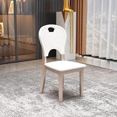 Modern Shell Shaped White Dining Chair With Light Wood Legs And Padded Seat 3d model