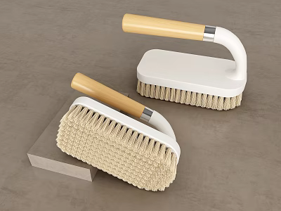 Bathroom Accessories Cleaning Brushes With Wooden Handle And White Base On Countertop 3d model