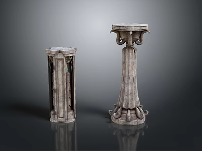 Two Classical Style Carved Stone Pedestals With Intricate Decorative Details 3d model
