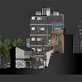 Traditional Japanese Architecture Street Scene With Multi Story Building Small Houses Trees And Vintage Car