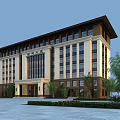 Modern Office Building Exterior With Stone Facade Large Windows And Landscaped Garden Area