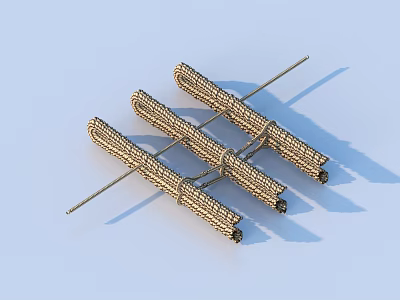 Bamboo Woven Scroll Storage Racks With Metal Stands For Home Living Supplies 3d model