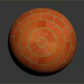 Orange Brick Pattern Sphere With Glossy Surface And Reflective Base