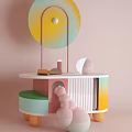 Modern Entryway Console Table And Side Cabinet With Pastel Hues Layered Structure And Decorative Accents
