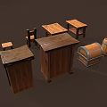 Vintage Wooden Furniture Collection Including Tables Chairs Cabinet Barrel Chest Shelf And Stool