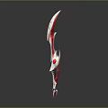 Red And White Curved Blade Weapon With Intricate Patterns And Decorative Design