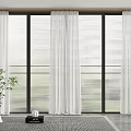 White Sheer Curtains Decorating Large Black Framed Glass Windows Modern Interior With Plants And Rug