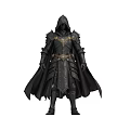 Game and Movie Character In Black Hooded Cloak With Ornate Armor Design