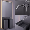 Modern Bathroom Washbasin With Wall Mounted Faucet And Double Rectangular Sinks