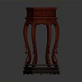 Dark Red Traditional Chinese Style Pedestal Table With Hexagonal Top And Carved Decorative Legs