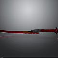 Red Decorative Knife With Shiny Blade And Ornate Metal Handle Design