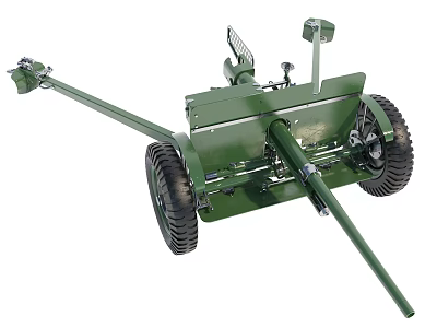 Green Military Wheeled Cannon Weapon with Towing Frame and Long Barrel 3d model