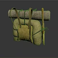 Outdoor Camping Backpack With Rolled Blanket And Hiking Stick For Travel