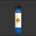 Two Commercial Blue And White Oxygen Cylinders With Valves Gauges And Safety Warning Labels