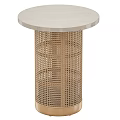 Modern Round Side Table With White Marble Top And Rattan Woven Base 3d model