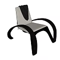 Stylish Leisure Chair With Curved Black Frame Light Colored Cushion And Gray Blanket On Back