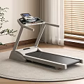 Modern Indoor Treadmill With Digital Display On Carpet Near Window And Plants