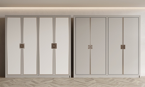 New Chinese Style Wardrobe Flat Door Wardrobe Decorative Cabinet Locker 3d model