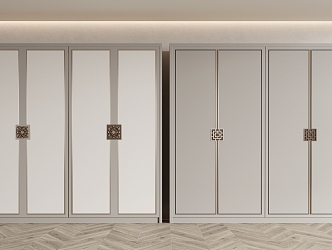 New Chinese Style Wardrobe Flat Door Wardrobe Decorative Cabinet Locker 3d model