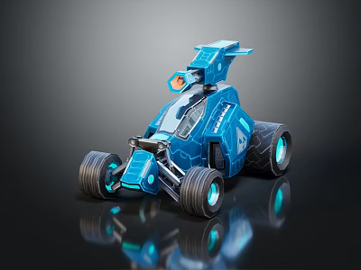 Blue Futuristic Toy Car With Robot Like Structure And Large Shiny Wheels 3d model
