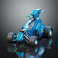 Blue Futuristic Toy Car With Robot Like Structure And Large Shiny Wheels