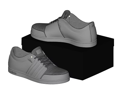 Gray Lace Up Casual Sneakers With Stripe Design On Black Box Modern Style Look 3d model