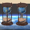 Decorative Ornament Set with Two Hourglasses Wooden Base Globe Top Glass Sand Timer