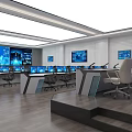 Modern Office Interior With Control Desks Multiple Monitors Wall Screens And Ergonomic Chairs 3d model