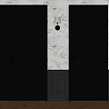 Stylish Interior With Black Paneled Doors Floral Wallpaper And Wall Lamp