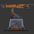 Ancient Ballista Siege Equipment With Stone Base And Wooden Bow Arms