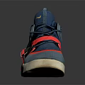 Blue High Top Sports Shoes With Red Straps Yellow Logo Mesh Upper And White Sole
