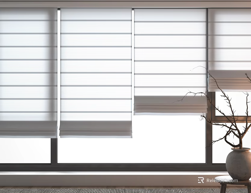 White Horizontal Window Blinds in Modern Interior with Vase 3d model 