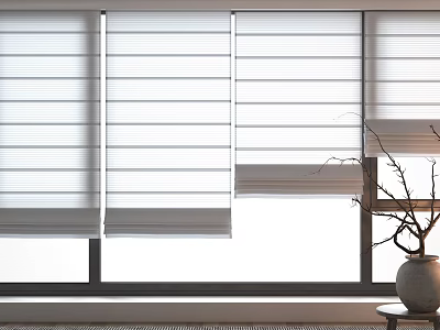 White Horizontal Window Blinds in Modern Interior with Vase 3d model