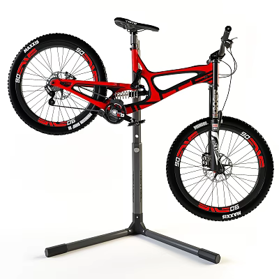 Red Mountain Bicycle on Repair Stand with DURO Tires and Suspension System 3d model