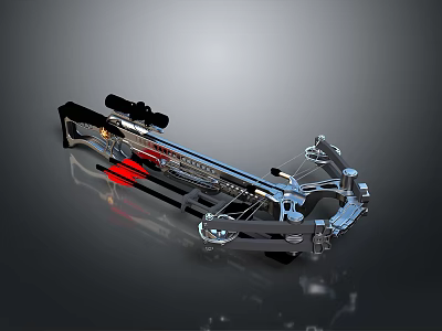 Modern Tactical Crossbow With Detailed Metallic Components Scope And Red Accents 3d model