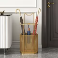 White Modern Kitchen Cabinets With Gold Storage Rack And Dark Door Design