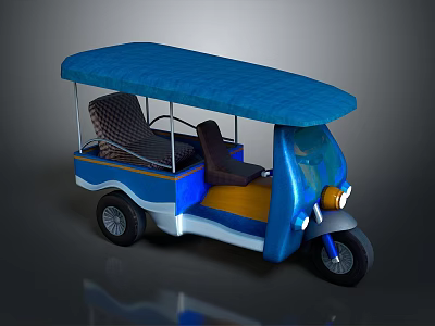 Elderly Man Riding Blue Tricycle With Canopy And Comfortable Seats 3d model
