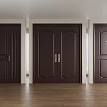 Different Styles of Dark Brown Security Doors with Handles and Locks in Indoor Setting
