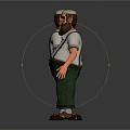Cartoon Character Design Front And Back View With White Shirt Green Pants Suspenders Hat Beard