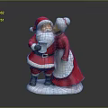 Santa Claus and Mrs Claus Decorative Figurine Kissing With Scroll Traditional Red Outfits Snowy Base