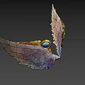 Mythical Game Movie Character With Vibrant Yellow Purple Glowing Wings And Blue Gem