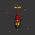 Modern Red and Yellow Helicopter Parked on Grey Background with Rotors and Landing Gear