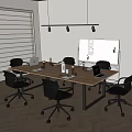 Modern Conference Room Interior With Wooden Table Black Chairs Laptops And Whiteboard