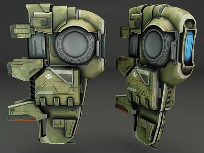 Green Camouflage Mechanical Arm Component With Circular Lens And Metal Structure Design 3d model